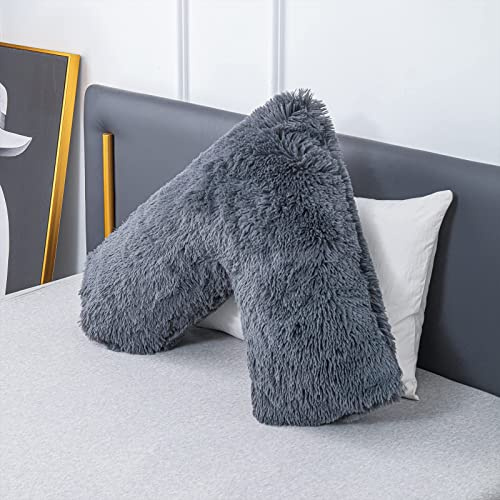 LSC Almohada ortopédica en V suave y esponjosa, almohada de forro polar para apoyar la cabeza, el cuello y la espalda, almohada de maternidad y lactancia en forma de V con funda de almohada