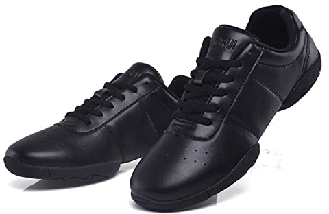 Uhclrr Chaussures D'aérobic Chaussures De Fitness pour Enfants Chaussures De Danse Gymnastique Cheerleading Chaussures Femmes Square Dance Chaussures(39 EU, Black)