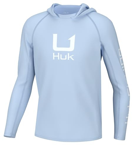 HUK Youth Icon X Hoodie, Fishing Shirt with Sun Protection for Kids, Ice Water, X-Small