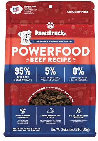 Pawstruck Air Dried Dog Food with Real Beef, Grain-Free, Made in USA, Non-GMO & Vet Recommended, High Protein Limited Ingredient Full-Feed for All Breeds & Ages, 2lb Bag