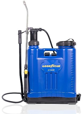 Goodyear - Spruzzatore manuale a zaino da 16 litri, lancia in acciaio inossidabile, pressione di esercizio 1,4-2 bar, cinghie regolabili, ugello ad alta precisione, per erbicidi e fertilizzanti