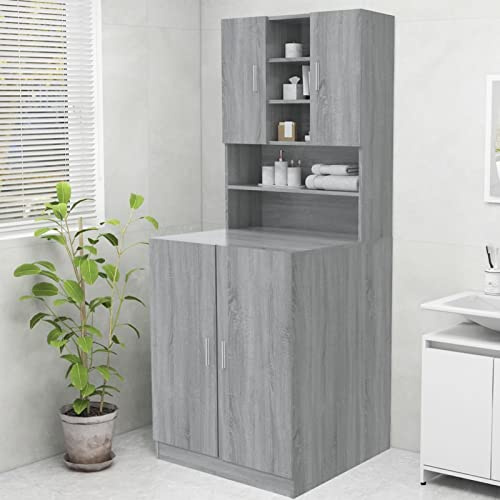 Homgoday Washing Machine Cabinet Grey Sonoma 70.5x25.5x90 cm, Dryer Accessory Bathroom Cabinet, Washroom Laundry Room Home Furniture Washer Cupboard Storage Rack Cabinet