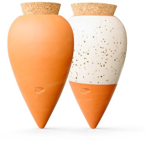 Pepin | 2X Ollas Terre Cuite à Planter | Arrosage Automatique et Ecologique pour Plante d'Intérieur et d'Extérieur | Autonomie d'Environ 1 Semaine | OYA Terracotta + Blanc Grainé 25cl