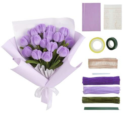 Surple Tulip Pfeifenreiniger-Set, Pfeifenreiniger zum Basteln, Blumenstrauß, Twister, DIY, Chenilledraht, Tulpenstrauß-Set mit Blumenstrauß, Papier, für Kunst- und Bastelprojekte, Dekoration, Geschenk