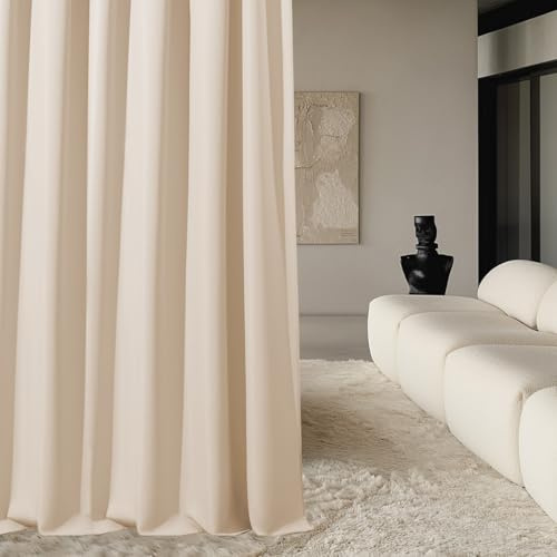 room99 Cortina Aura 180 x 260 cm con Ojales Plateados, Color Crema Claro, Tela Mate, fácil Montaje y Mantenimiento