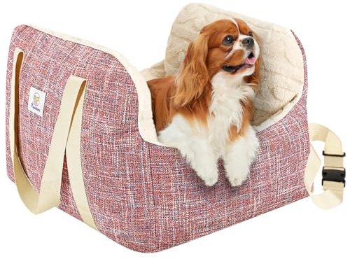 Pawaboo Liten hundbilstol, hundbooster bilstol för små hundar, valpsäten för bilar med fast spänne och säkerhetskoppel, förtjockade hundar säng bilsäten, husdjur resebörsäng upp till 11 kg, magenta +