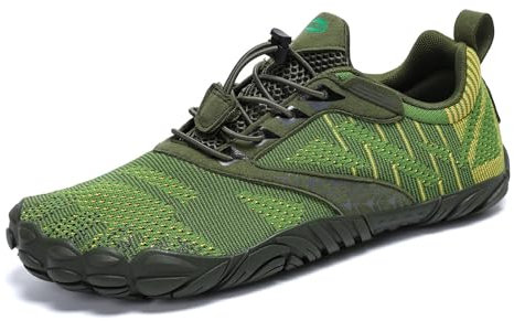 SAGUARO Barfußschuhe Herren Barfussschuhe Damen Barfuss Schuhe Zehenschuhe Outdoor Fitnessschuhe rutschfest Traillaufschuhe Barefoot Shoes mit Zero-Drop Solhe Waldgrün,Gr.44