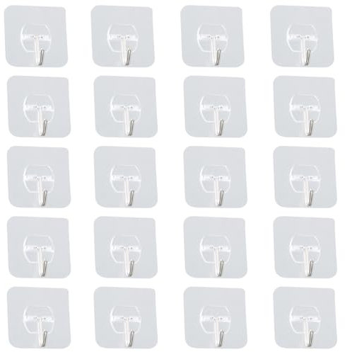 Ganci Adesivi, 20 Pezzi Trasparenti Ganci in Plastica, Ganci da Parete Autoadesivi, Impermeabile, Rimovibile, Gancio Appendiabiti per Cappotti Sciarpe Asciugamani Borse Chiavi in Bagno Cucina Ufficio