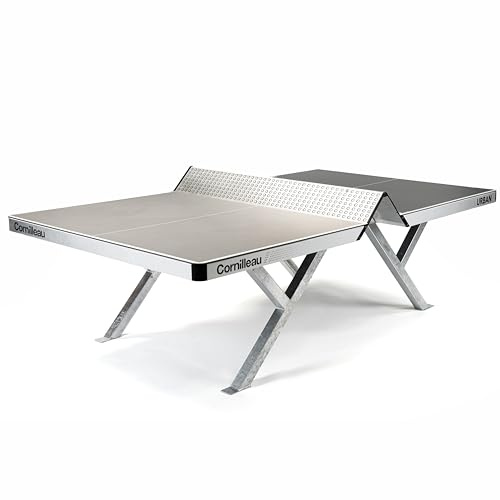 CORNILLEAU - Urban - Outdoor Ping Pong/Table Tennis Table - Robust - Weatherproof and Shockproof table for Schools, Parks, Campsites - Laminate 7 mm Anti-glare Surface - Floor Fixing - Grey
