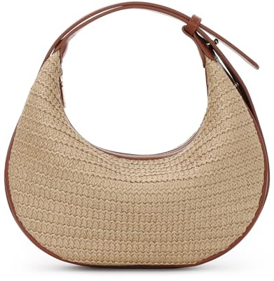 EVEOUT Sac à Main en Paille pour Femme été Sac Raphia Tressé avec Bretelle Adjustable Boho Chic Sac à Bandoulière Croissant pour Plage Vacances