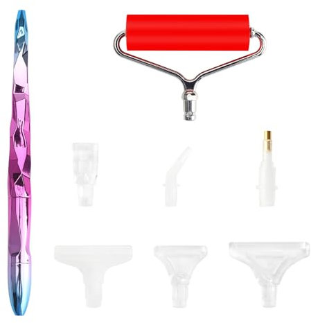 APOMOONS Diamond Painting Zubehör Stift, 5D DIY Diamant Malerei Stift Zubehör Farbe Metal Pen Tip mit 6 Styles Drill Pen Ersatzköpfe und Diamond Painting Roller für Diamant paintingstift Kits Zubehör