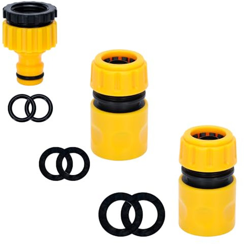 MAGLAUG Hose Tap Connector Fitting Set, Outside Tap Connector 3/4 and 1/2 2in1 Outdoor Tap Kit & Hose End Quick Connectors Faucet Adapter Attachments for Garden Hosepipe (Plastictap +2hose end)