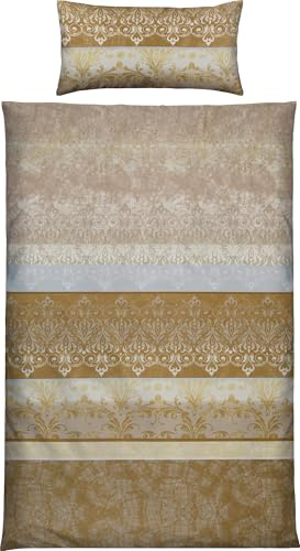 Erwin Müller Bettwäsche, Bettgarnitur, Bettbezug, Wende-Kissenbezug Mako-Satin orientalisch, beige Größe 40x80 cm / 155x220 cm - temperaturausgleichend, mit Reißverschluss