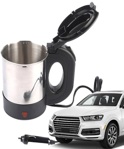 Hervidor Eléctrico De Viaje, Hervidor Portátil - Hervidors Portátil Para Coche Y Camión De 500 Ml | Taza De Café Acero Inoxidable Del Camión, Botella Calentada 12V/24V Del Pote De La Taza