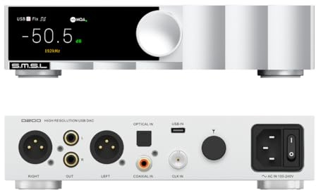 SMSL D200 HiFi-Audio-DAC | ROHM BD34353EKV-Decoder DSD512, PCM768kHz | Eingänge: USB, Optisch, Koaxial, Bluetooth | Vollbalancierter Digital-Analog-Wandler für Stereo-Verstärker