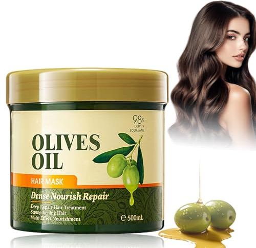 Maschera Nutriente Capelli 500ml con Olio di Oliva e Burro di Karité, Trattamento Riparatore e Idratante per Capelli Secchi, Crespi o Danneggiati, Cura Professionale