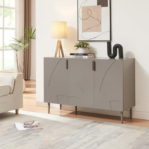 [en.casa] Credenza Bassa con 3 Ante Decorative Madia Moderna Mobile Contenitore per Cucina Soggiorno Sala Pranzo 75 x 115 x 38 cm Grigio