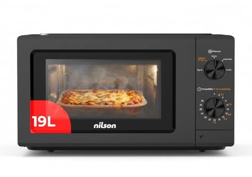Nilson Microondas 19L Libre Instalación, Negro NMW2701N. 700W, 5 Programas, Mecánico, Modo Descongelación, Revestimiento Interior, Fácil Limpieza, Temporizador 30min