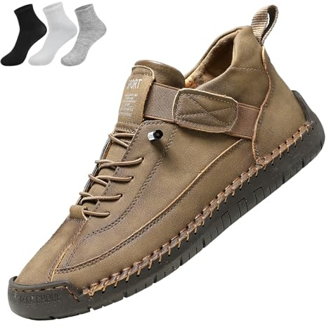 Kvinnors lädersneakers, kvinnor handgjorda läder bekväma skor dra på ortopediska stövlar skor, Khaki, 9 UK Wide