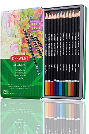 Derwent Academy Colouring Pencils, Set of 12 in Tin Box, Blendable Multicolour Artist’s Pencils, Ideal for Colouring, Drawing & Illustration, Premium Hobbyist Quality, 2301937
