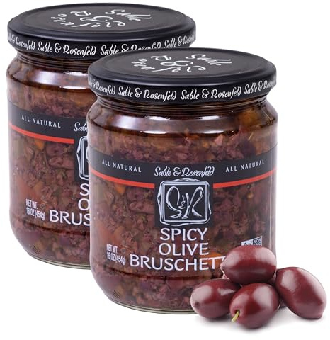 Sable & Rosenfeld Spicy Olive Bruschetta in a Jar 16 oz (Pack of 2), Kalamata Mediterranean Sandwich Spread with Peppers and Olive Oil, Non-GMO, Gluten-Free
