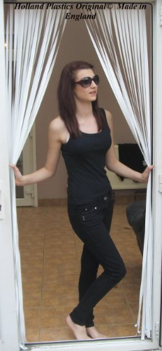 Slat type Door Curtain/Fly Blind- With pair of self adhesive hooks for uPVC doors-ALL WHITE- 80cm wide x 200cm drop