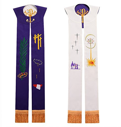BLESSUME Eglise l'étole Prêtre Masse Réversible Brodée l'étole (Violet & Blanc #1)