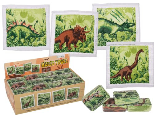 Palleon 12er Set Magische Baumwoll Handtücher | Zauberhandtücher mit tollen Motiven – Safari, Einhorn, Tiere, Fußball UVM. | 100% Baumwolle | Perfektes Mitgebsel & Geschenk für Kinder (Dinosaurier)