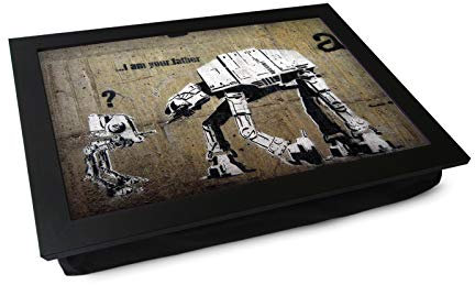 Portable Lap Desk Tray (Banksy I Am Your Father) Handmade Wooden Frame, Beanbag Cushioned Bottom | Computers, Laptops, Meals, Food | L0472 Black