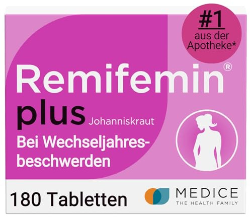 Remifemin plus Johanniskraut 180 Tabletten - Medikament für Wechseljahre - bei starken & betont seelischen Wechseljahresbeschwerden - hormonfrei - pflanzliches Arzneimittel