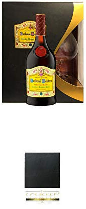 Cardenal Mendoza spanischer Brandy + 1 Glas 0,7 Liter + Schiefer Glasuntersetzer eckig ca. 9,5 cm Durchmesser