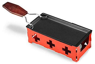 Lancoon - Mini set di griglia per raclette, antiaderente per formaggi, con manico pieghevole in legno, riscaldata da Candlelight