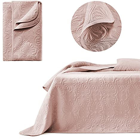 ROOM99 Leila Elegante Tagesdecke in Puderrosa170 x 210 cm Vielseitige Wohndecke als Bettüberwurf oder Sofaüberwurf Überwurfdecke für Bett und Sofa Steppdecke Stil Ideal als Bedspread