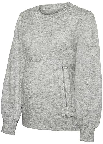 MAMALICIOUS Damen Mlenbak L/S Knit Top A. Noos Pullover Sweater, Light Grey Melange, M EU