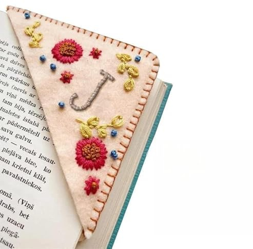 MOTEERLLU Personalized Hand Embroidered Corner Bookmark with A-Z Initial, Cute Book Markers for Reading Women, Book Lovers Gifts for Friends Mom & Teachers, 3.74(Fall-j)