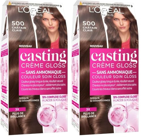 L'Oréal Paris Casting, crema lucida per capelli tono su tono, senza ammoniaca, castano chiaro (500), confezione da 2
