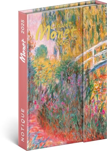 NOTIQUE Taschenkalender 2025 ca. A6, Terminplaner mit Magnetverschluss, Terminkalender, Wochenplaner, Buchkalender, Hardcover Wochenkalender (Claude Monet)