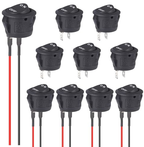 VEXUNGA 5Stück Runde Schalter ON OFF mit Draht et 5 Stück Kippschalter 12V Wippschalter Rund 2Polig Ein Aus 6A 250V 10A 125V AC für KFZ Wohnmobil (10 Stück)
