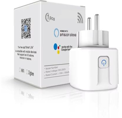 proAMEDEN Presa intelligente WiFi 16 A 3500 W, Smart Plug con misurazione della corrente, controllo vocale di Google Home e Alexa, telecomando e funzione timer (1, White, 1 presa Wifi)