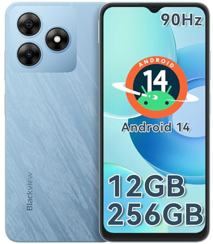 Blackview WAVE 8 Android Phones, 12GB+256GB/2TB, Android 14 Smart Phone, 6.56 HD+ 90Hz Display, 5000mAh Long Battery, 13MP+8MP, 4G Dual SIM Unlocked Mobile Phones, Fingerprint/Face Unlocked -Blue