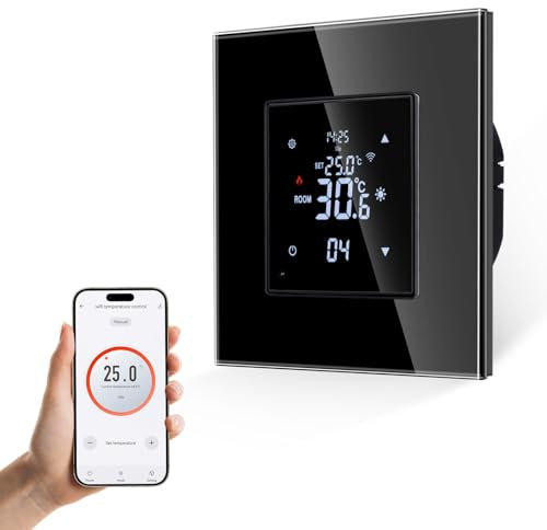JIMEIDA Termostato inteligente calefacción cámara de calefacción por suelo radiante negro con Alexa Echo, Cámara de temperatura Asistente de Google para calefacción eléctrica y control de temperatura