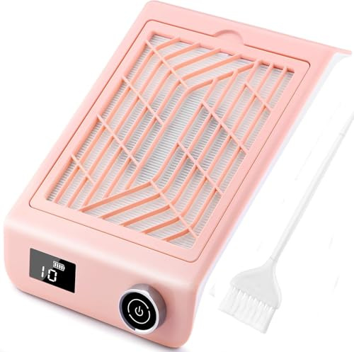 Aspiratore Unghie Ricaricabile 4000mAh, Aspirapolvere per Unghie Professionale 5000RPM, Aspiratore di Polvere per Unghie 48W senza Fili, con Filtro Riutilizzabile e Pennello, Pedicure e Manicure, Rosa