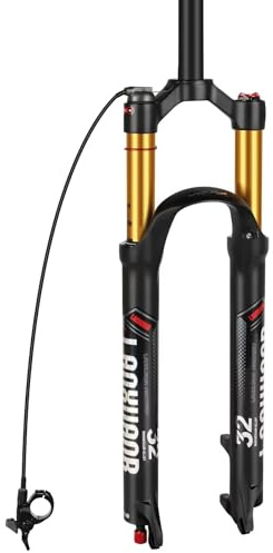 LANXUANR 26/27,5/29 Zoll Mountainbike Gabel. Rückpralleinstellung. Gerade Gabelschaft/Konisches Gabelschaft Luftfederung, 100 mm Federweg, 9 mm Achse, Scheibenbremsen