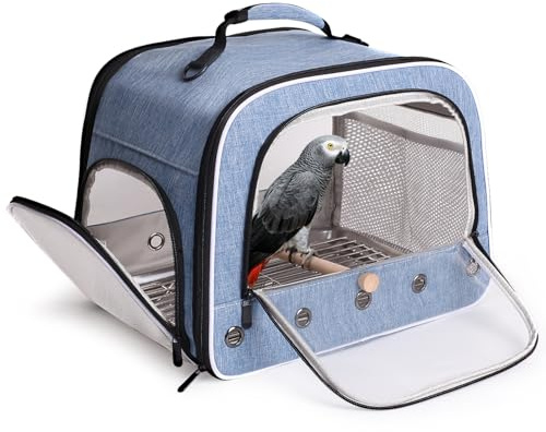 halinfer Bird Travel Carrier Cage for Large Size Parrot, Portable Bag with Metal Tray and Grate to Carry and Transport Medium and Large Birds Like African Grey, Long Tail Cockatiel and Parrot