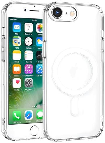 Exsight Magnetic Case for iPhone 7, 8, SE 2022, SE 2020, Clear Phone Cases Compatible with MagSafe, Airbag Drop Protection, Anti-Scratch, Shockproof Phone Cover for iPhone SE 2nd & 3rd - Transparent