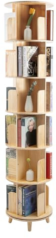 FROPIJ Libreria girevole a 360°, Libreria girevole con tovaglia, scaffale in legno per libri e oggetti da collezione (6 piani)