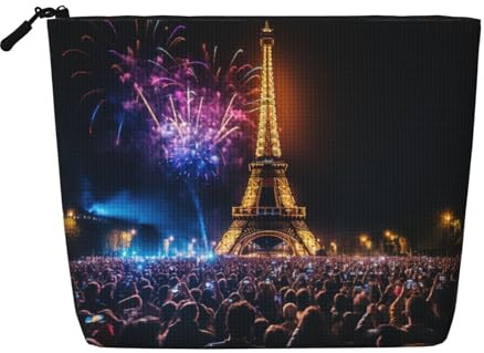 Borsa cosmetica con stampa Torre Eiffel per le donne Borsa per il trucco da viaggio di grande capacità Sacchetto della chiusura lampo