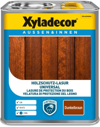 Xyladecor Universallasur 2,5L Holzlasur für Innen/Außen mit UV- und Nässeschutz (Dunkelbraun)
