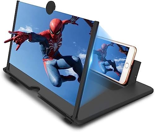 Lupa de Pantalla,Lupa de Pantalla de Teléfono Móvil de 10/12 Pulgadas,Amplificador 3D HD para Celulares Inteligentes,Amplificador de Pantalla de Teléfono Portátil Ampliadora (Negro-12 Pulgadas)