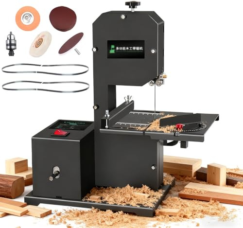 Sega a Nastro Compatta Professionale, Motore 800W per Lavori di Falegnameria e Artigianato di Precisione, Taglio Fino a 70mm di Profondità, Gola 90mm, per Uso Hobbistico e Professionale 220V
